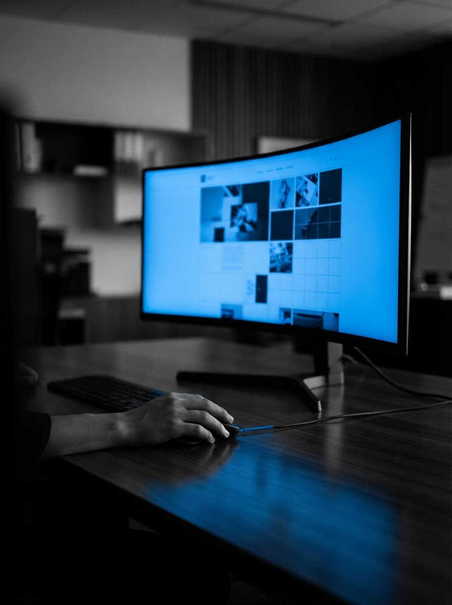 Monitor curvo che mostra la griglia di un sito internet