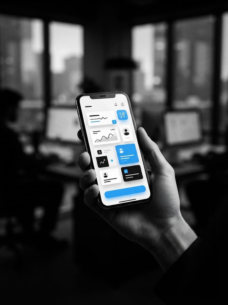 Mano che tiene uno smartphone con un'app aperta
