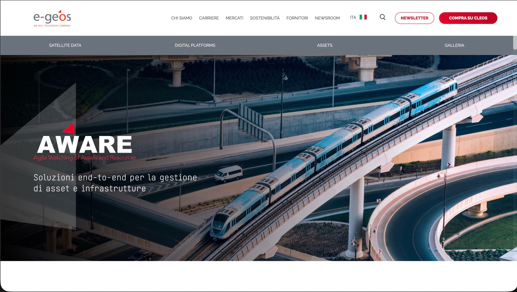 Home page del sito AWARE by e-GEOS